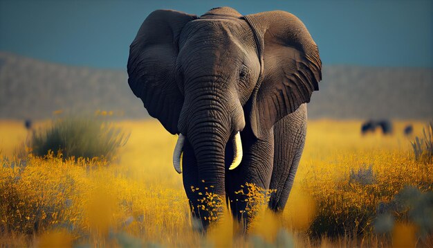 Photo elephant in tall yellow grass wild african animal ai generated image