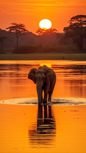 Elephant trunk up at sunset Sri Lanka