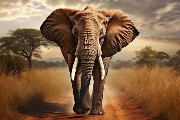 Photo elephant walking in the african savannah a tranquil wildlife scene generated