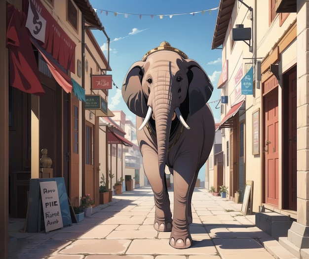 An elephant walking down a street