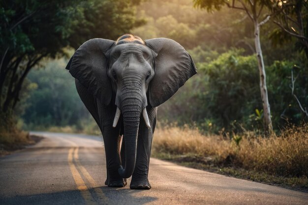 a Elephant walking on the road