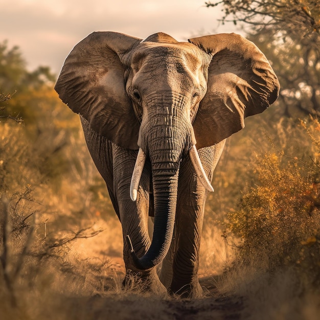 사바나에서 걷는 코끼리