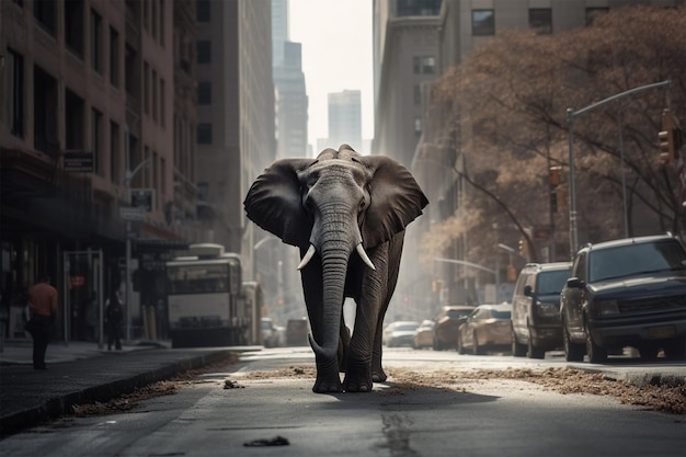 An elephant walking the streets of New york