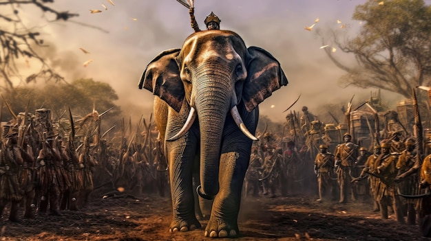 An elephant walking with a man on it