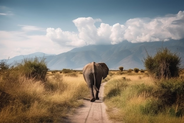 Elephant walking with nice landscape