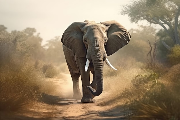 Elephant walking with nice landscape