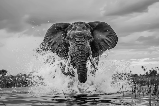 Foto elefante sull'acqua ai generato