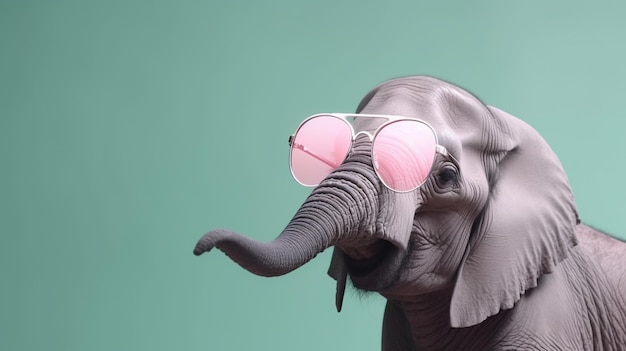 Photo an elephant wearing goggles with a pink heart on its head.