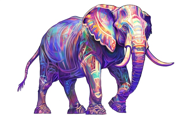 Elephant with abstract psychedelic pattern Multicolored illustration