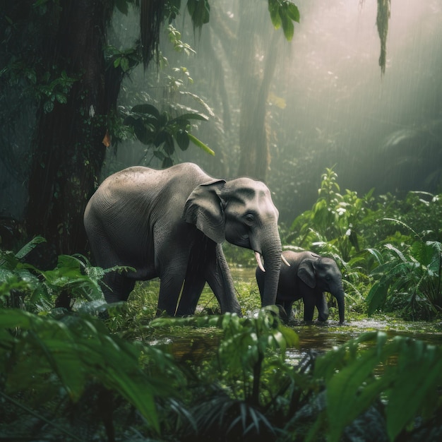 Elephant with baby Illustration AI GenerativexA