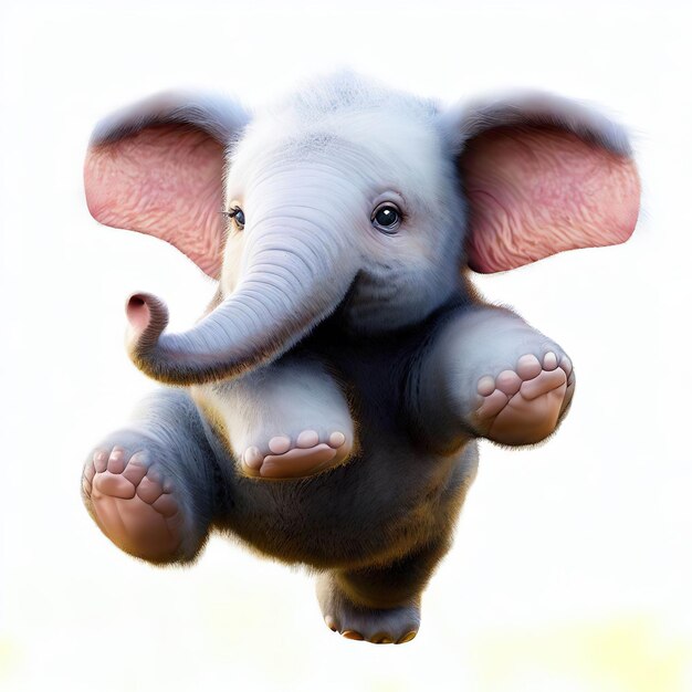 An elephant with a big ear that is flying