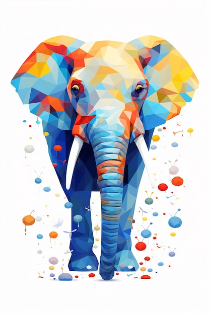 an elephant with a colorful geometric pattern on it