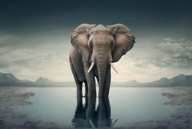 Слон с копией космического фона Концепция Всемирного дня дикой природы