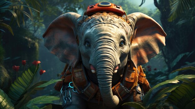 Photo an elephant with a hat on walking through the jungle ai