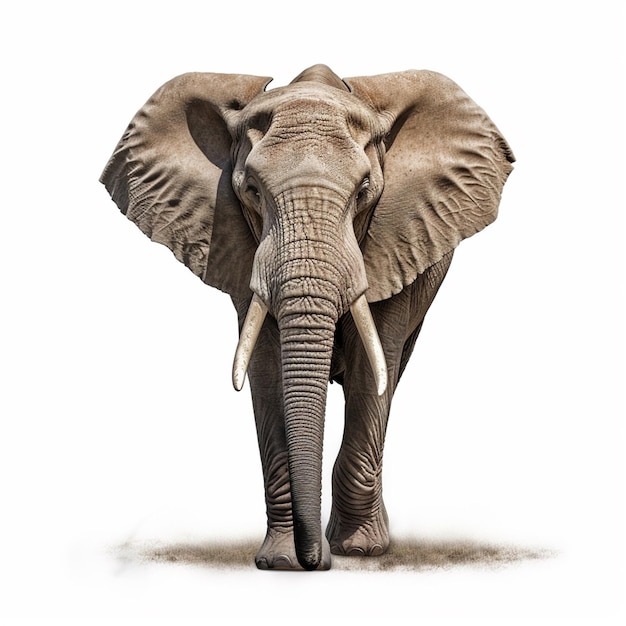 An elephant with large ears and a white background
