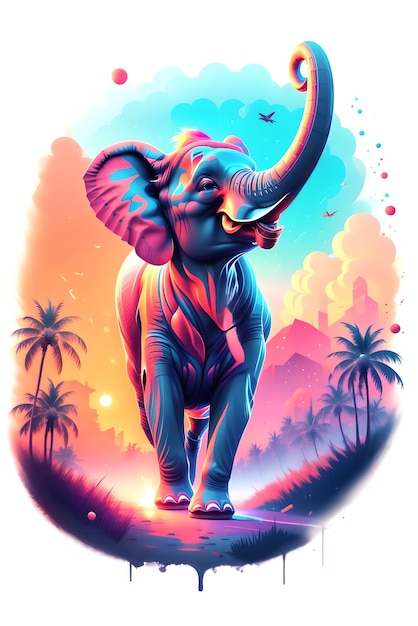 Фото Слон с масляной живописью на акварели для печати футболки
