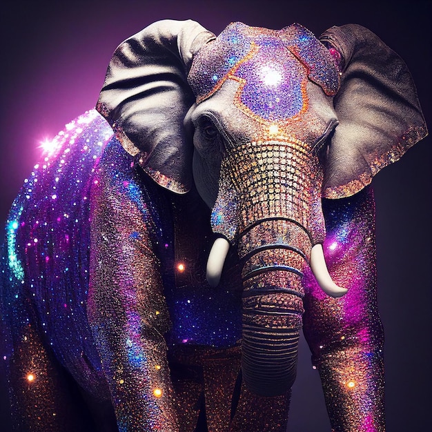 An elephant with a purple background and the word elephant on it