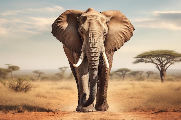 an elephant with tusks on the back of it
