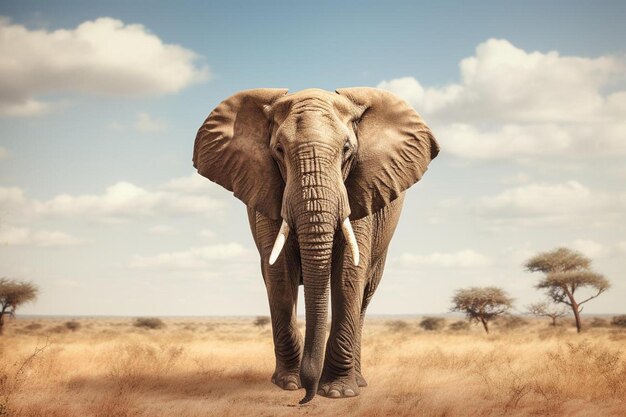 an elephant with tusks on the face is standing in the grass.