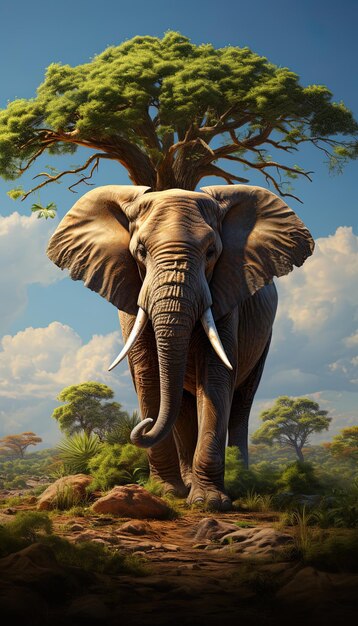 an elephant with tusks on the trunk is in a painting