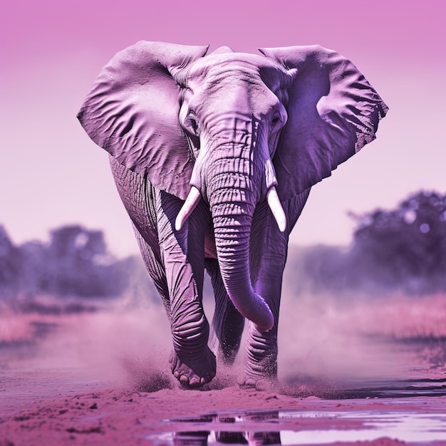 an elephant with two tusks walking in the mud