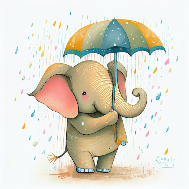 An elephant with an umbrella that says " i love you " on it.