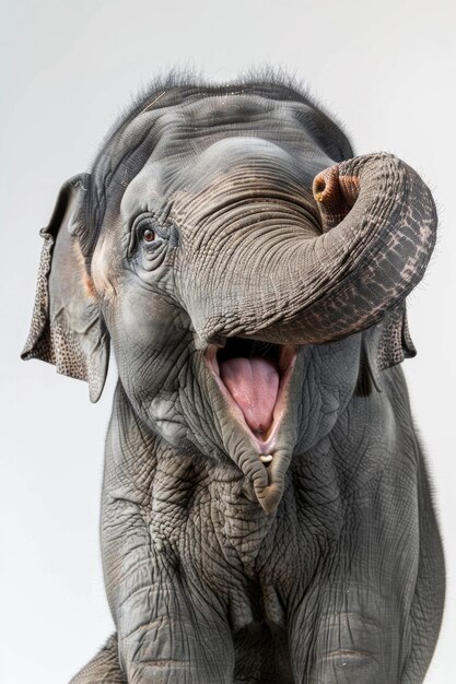 Photo an elephant with a wide joyful grin looking happy isolated on a white background