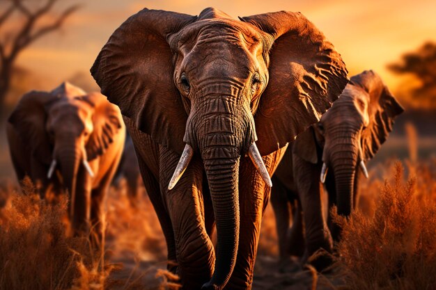 アフリカサバンナのゾウ - ケニア