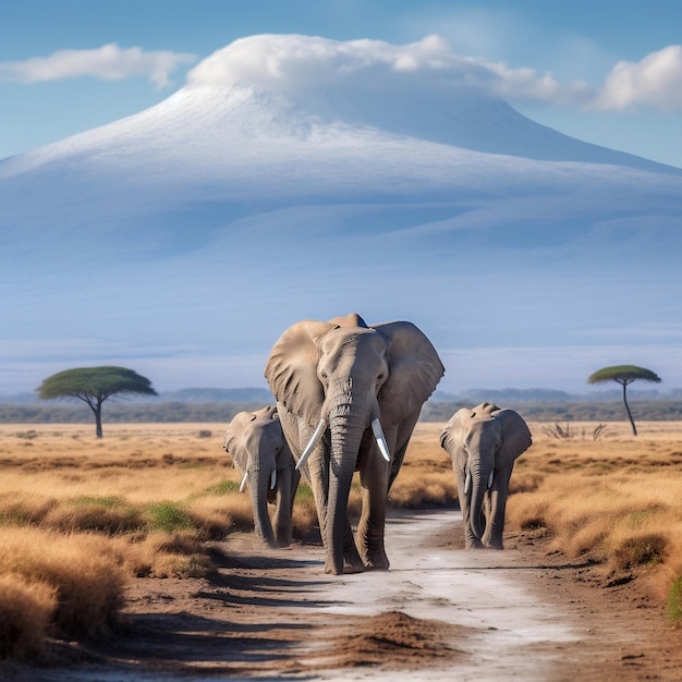 ケニアのアンボセリ国立公園のゾウ 生成 AI