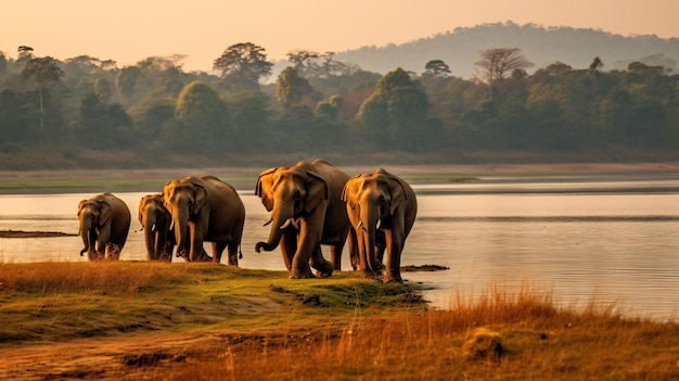 Elephants by kabini river india