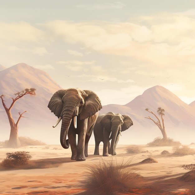 Elephants in the desert Ai generative