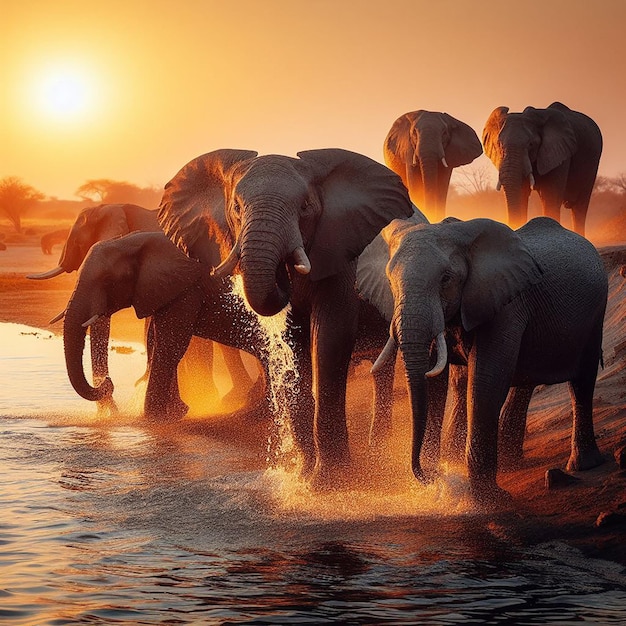 elephants drinking water