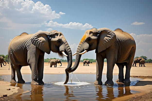 Слоны пьют воду.