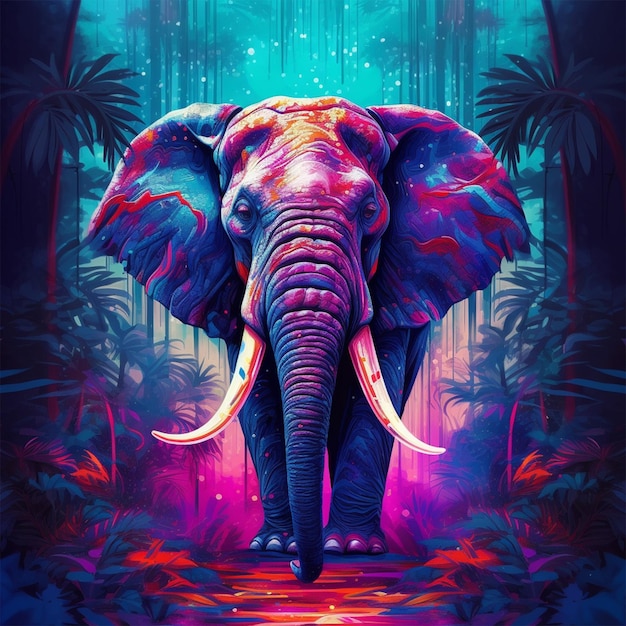 elephants in the forest neon