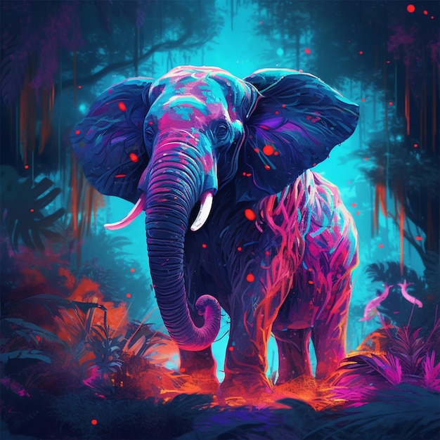 elephants in the forest neon