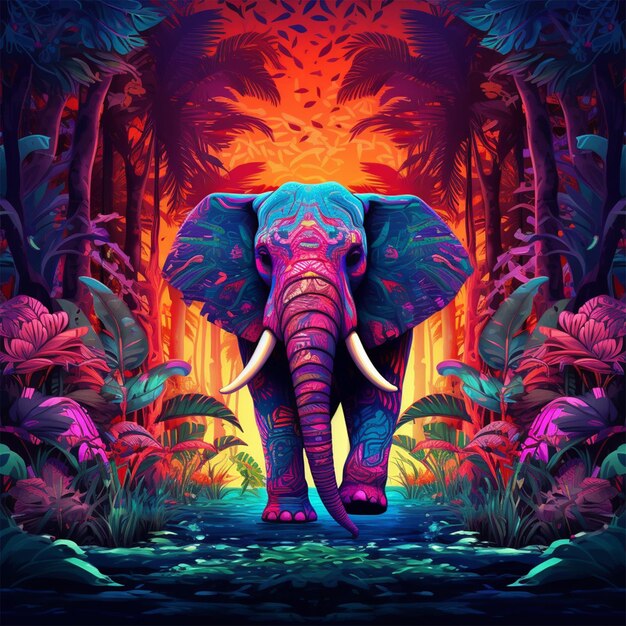 elephants in the forest neon