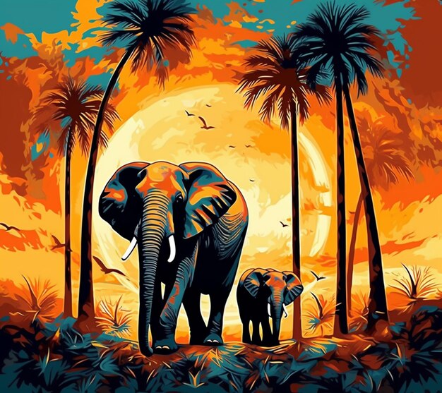 Elephants in the jungle painting by numbers generative ai
