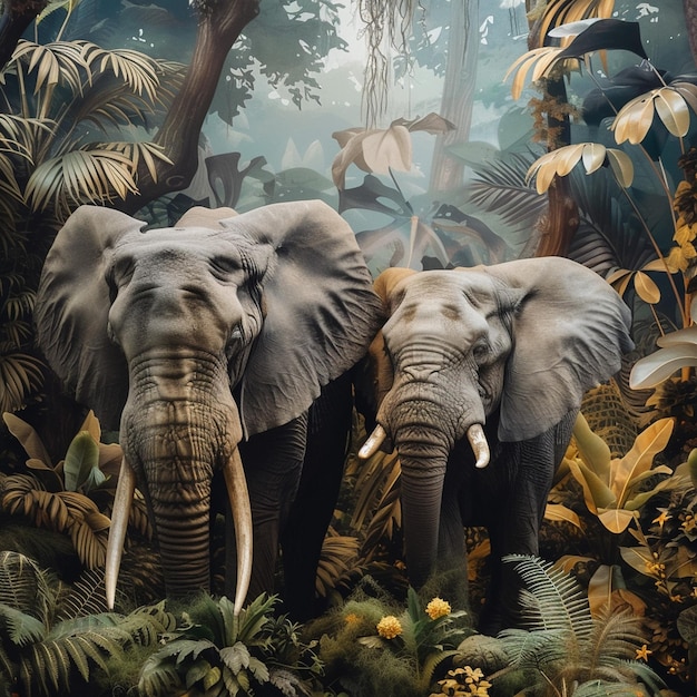 Elephants in Lush Green Forest World Elephant Appreciation Day Backdrop