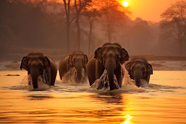 elephants in river