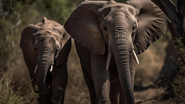 Elephants walking in the wild in africa