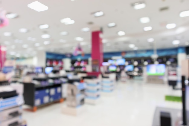 eletronic department store show television tv and home appliance with bokeh light blurred background