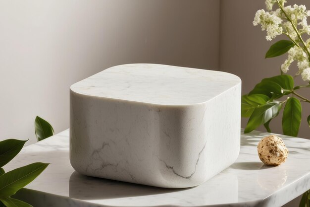 Elevate the presentation of eco friendly beauty products using a natural stone podium