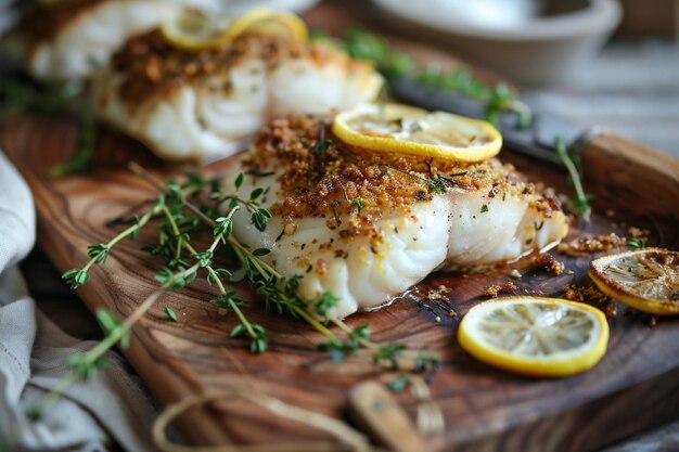 Photo elevate your culinary experience crispy baked cod with tangy lemonherb crust for discerning palates