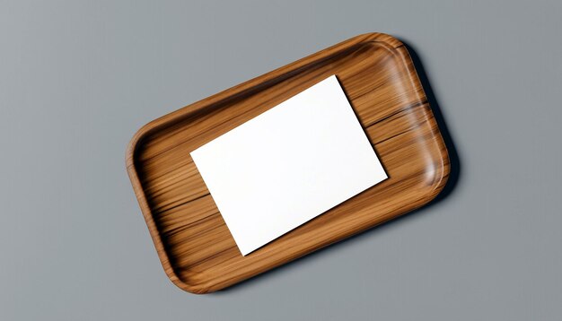 Elevate Your Designs Image Flyer Mockup on Wooden Plate in Flat Lay Style Showcase Your Creativity