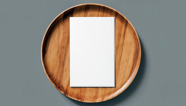 Photo elevate your designs image flyer mockup on wooden plate in flat lay style showcase your creativity