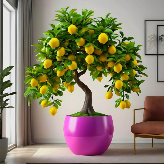 Поднимите свое пространство с ярким лимонным деревом, покажите красивую ванну на дереве в гостиной.