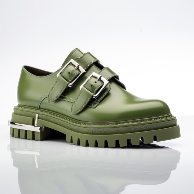 Elevated Elegance Dior's Chunky Monk Strap Styles in Green Calf Leather against a Crisp White Backg