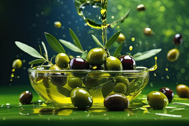 Elevated Elegance A Glimpse of Olives and Olive Oil in MidAir