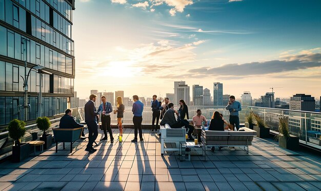 Elevated Elegance Rooftop View of Office Building Terrace with Embracing Ambiance