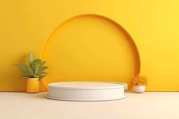 Elevated excellence captivating 3d spring podium energizes white floor and yellow wall in stunning